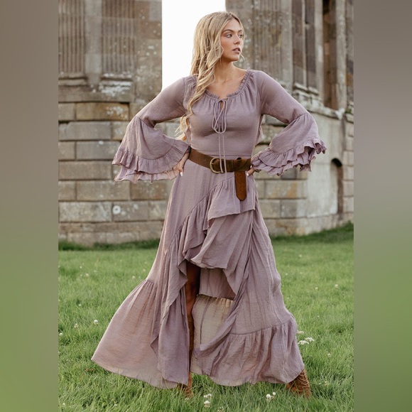 Joyfolie Dresses & Skirts - Joyfolie Bohemian Ruffled Maxi Dress XS